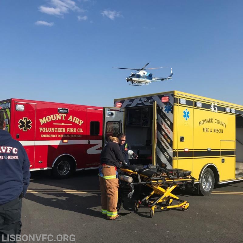 4/10/2018 MVC with Entrapment on Harrisville Rd at Akers Dr Mt. Airy (P45 assisted with a double flyout using MSP Trooper 2 and Park Police Eagle 2) 