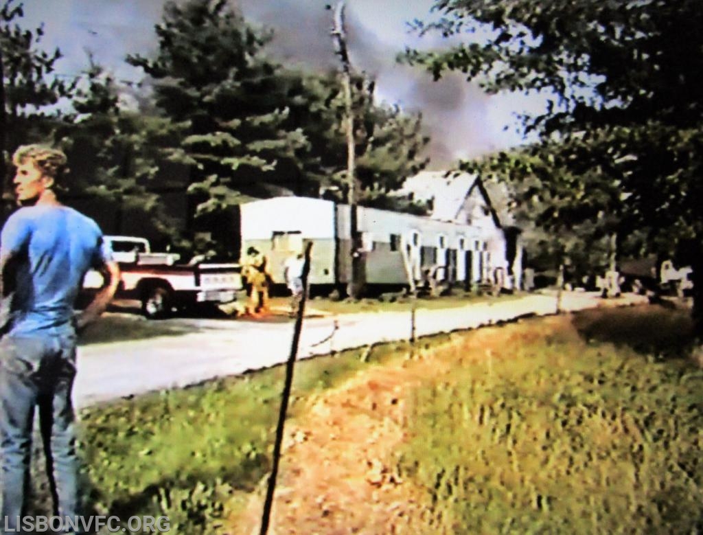 A &quot;Barn Fire&quot;, I believe in the '80's, on Daisy Road about a half mile off of Route 144. Chief Heller took video of the incident which started before Lisbon VFC arrived on location. The following photos are screen shots of that tape. This shall show the progression of the incident and a total surprise less than 5 minutes into the incident. Let it be known, that there was a good incident command presence (Chief Donnie Bowman), appropriate water supply tactics were being established, the E-41 Company Officer (Unk) was providing clear instructions to his crew about Full Protective Equipment, SCBA, Hand Line selection and assuring that all is calm and orderly. 