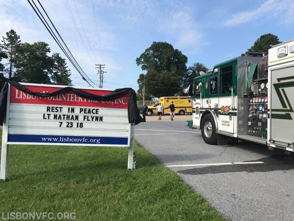 7/28/2018 Frederick E12 and Squad 15 covering Lisbon along with Volunteer crews while Career staff attended the Funeral for Lt. Flynn